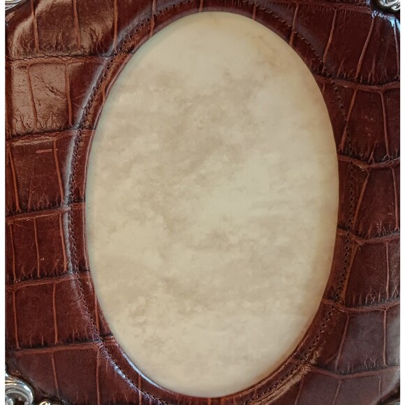 Vintage Brighton Brown Croc Leather & Silvertone Scroll Corners Picture Frame - Picture 10 of 16
